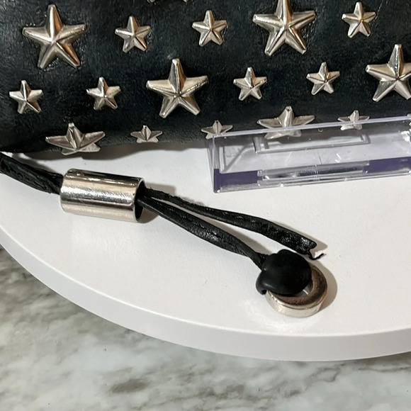 30. JIMMY CHOO Black Leather Zip Wallet With Chrome Star Studs. Missing charm. - Picture 10 of 14
